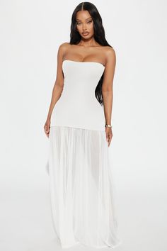 Available In White And Black/White. Maxi Dress Strapless Straight Neckline Double Lined Body Sheer Skirt Hidden Back Zipper Stretch Self: 62% Rayon 33% Nylon 5% Spandex Lining/ Contrast: 100% Polyester Imported | Mary Strapless Drop Waist Maxi Dress in White size XL by Fashion Nova Nail Collage, Maxi Dress Strapless, Black White Maxi Dress, White Maxi Dress, Sheer Skirt, Straight Neckline, White Maxi, White Maxi Dresses, Drop Waist