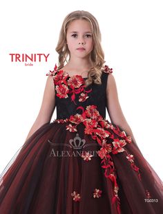 Flower Girl Dress - Birthday Wedding Party Holiday Bridesmaid Communion Lace Tulle #pinkdress #dressforprincess #flowergirldress #tulldress #princessdress Red Ball Gown For Fancy Dress, Red Floral Applique Evening Dress, Red Tulle Dress For Fancy Dress Occasions, Red Sleeveless Dress With Floral Applique, Elegant Black Gown For Fancy Dress, Red Lace Ball Gown For Party, Black Ball Gown For Fancy Dress, Kingdom Boutique, Dress For A Wedding