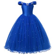 Even though Christmas celebrations and family get-togethers this year are all going to be fairly small, cozy affairs, it’s still fun for the kids to get dressed up in their party best for the occasion. This Dark Blue Princess Ball Gown is perfect for your little princess. Holidays, birthday parties, special events - we've got you covered. Features: Long, elegant, gown. Beads appliques. Zipper closure. Off-shoulders. Fabric & Care: Made of mesh, polyester, and cotton materials. Dry-cleaning prefe Cinderella Dress Up, Cinderella Dress For Girls, Snow Queen Dress, Princess Costumes For Girls, Cinderella Cosplay, Prom Girl Dresses, Princess Cosplay, 파티 드레스