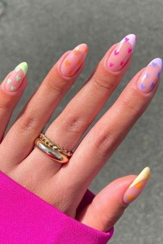 Early Summer Nails, Nails Fresh, Colorful Nail, Cute Summer Nails, Beauty Parlor, Summer Acrylic Nails, Heart Nails