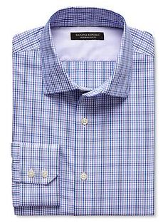 Slim-Fit Non-Iron Multi-Check Shirt - L Elegant Business Tops Wrinkle-resistant, Elegant Business Top With Wrinkle-resistant Fabric, Elegant Wrinkle-resistant Work Tops, Elegant Wrinkle-resistant Business Top, Elegant Wrinkle-resistant Tops For Work, Elegant Spring Shirt, Wrinkle-resistant, Elegant Spring Wrinkle-resistant Shirt, Classic Wrinkle-resistant Business Tops, Fitted Blue Wrinkle-resistant Shirt