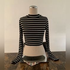 Black And White Striped Turtleneck Long Sleeve From Zaful Size Medium Never Worn Black And White Long Sleeve Tops For Fall, Black And White Long Sleeve Tops For Spring, Fitted Black And White Long Sleeve Tops, Fitted Long Sleeve Black And White Tops, Black And White Crew Neck Tops For Spring, Fitted Black And White Top For Spring, Black And White Striped Turtleneck, Turtleneck Long Sleeve, Striped Turtleneck