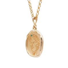 Gaia Gold and Emerald Medallion Necklace | COMMON ERA Necklace With Emerald, Gaia Goddess, Common Era, Cosmic Egg, Gold And Emerald, Ancient Greek Words, Why Her, Goddess Necklace, Gold Coin Necklace