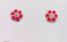 22k Solid Gold Floral sun  Stud- Solid Gold earrings- Gold Stud- 22k solid gold Indian design stud- 22k Solid gold earrings- gift for her This is beautifully handmade Indian designed 22k Solid Gold Floral style Ruby stone  stud earrings. There are six around ruby stone  and one in between zirconia set in a design giving a very elegant look. These classic and elegant stud earrings give a very stylish and smart look anytime. PRODUCT SPECIFICATION: Metal: 22k Solid Gold Size: 9mm round Weight: 3.5 gram  approx Stone: Ruby and Zircon  Pin goes in ear: 1mm Customer Satisfaction is our utmost priority, feel free to have any query, would love to hear from you. We accept custom order as well! Happy Shopping 🛍 Yellow Gold Earrings As Diwali Gift, Yellow Gold Earrings For Diwali Gift, Hallmarked Earrings As Diwali Gift, Red 22k Gold Earrings For Gift, Diamond Earrings Indian, 22k Gold Earrings, Gold Earrings Indian, Stone Stud Earrings, Moon And Star Earrings