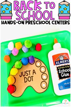 back to school hands - on preschool centers with an image of a child's hand and