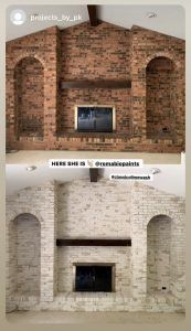 two pictures of an old brick fireplace and new one