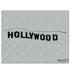 the word hollywood written in black ink on a gray background