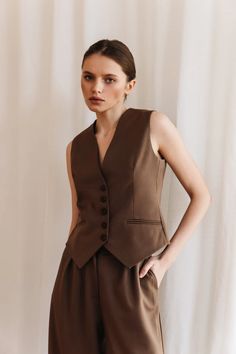 CHOCOLATE WAISTCOAT - Etsy Tailored V-neck Outerwear With Pockets, V-neck Single Breasted Blazer For Business Casual, Tailored V-neck Blazer With Button Closure, Spring Brown Office Suits, V-neck Blazer With Buttons For Business, Business V-neck Blazer With Buttons, Brown Semi-formal Suits For Spring, Tailored Vest With Button Closure For Workwear, Tailored Vest With Suit Collar For Work