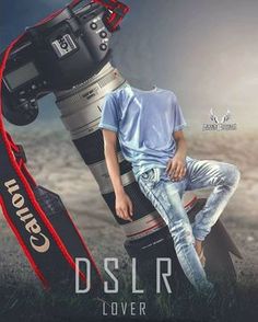 a man sitting on top of a giant camera next to a surfboard with the words dolr over it