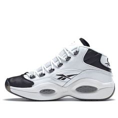 Reebok Question Mid 'Why Not Us?' GX5260 (SNKR/Mid Top/Basketball) Sporty Basketball Shoes With Shock Absorption, Reebok Question Mid, Reebok Question, Mansions Luxury, Mid Top, Basketball Shoes, Black Shoes, Basketball, Black And White