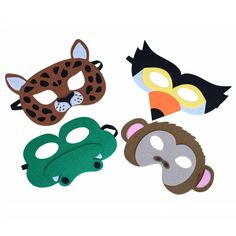 three masks with different designs on them