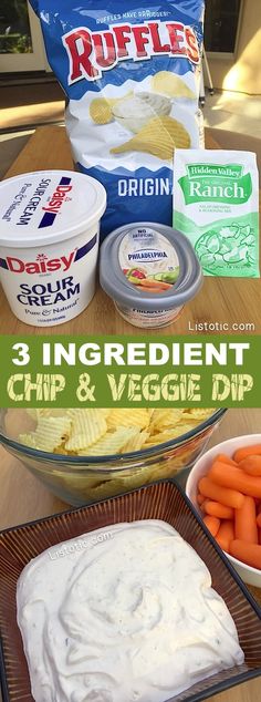 three ingredients for dip and veggie dip