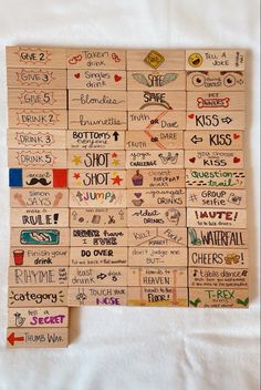 Jenga 54 blocs homemade drinking game Fun Drinking Games For Bachelorette, Jenna Drinking Game, Bachelorette Jenga Drinking Game, Jenga Bachelorette Game, Home Made Drinking Games, Giant Jenga Drinking Game, Diy Drinking Jenga, Couples Jenga Ideas