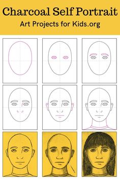 Learn how to draw a ncharcoal self portrait with an easy step-by-step PDF tutorial.   #howtodraw #drawing #drawingtutorial #arttutorial #artprojectsforkids #howtodrawforkids Self Portrait Easy, Self Portrait Tutorial, Portrait Easy, Van Gogh Coloring, Art Lesson Plan, Artist Monet, Collaborative Mural, Step By Step Art, Artist Van Gogh