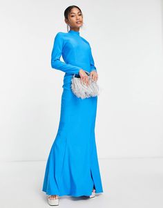 ASOS DESIGN high neck maxi dress with open back in electric blue | ASOS High Neck Maxi Dress With Back Opening For Evening, Evening High Neck Maxi Dress With Back Opening, Blue Maxi Dress With Side Slits For Prom, Blue Maxi Dress With Side Slits For Gala, Chic High Neck Maxi Dress For Prom, Party Maxi Dress With Keyhole Back, Maxi Length Prom Dress With Keyhole Back, Prom Dresses With Keyhole Back In Maxi Length, Maxi Length Evening Dress With Keyhole Back