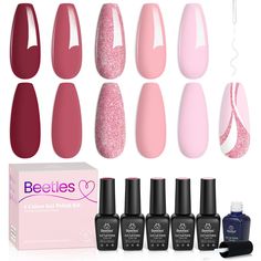 PRICES MAY VARY. Personal Style: Beetles 2024 nails pink red color gel polish 6 different shades of popular and trendy colors suitable for all seasons and daily routine life! 9 Toxin Free Ingredient makes it safe and has low odor. Easy Application and Good Tenacity: Beetles gel polish kit is long lasting for 28+ days with perfect shine under proper application. 2024 uñas de gel contants：5 Color Gel Nail Polish + 1 White Color Liner Gel Polish ( 7.5ml/0.25 fl.oz each bottle). Ideal Gift for Her: Uv Lamp Nails, Lamp Nails, Valentine Nails Pink, Beetles Gel Polish, Rose Glitter, White Liner, Glitter Manicure, Christmas Manicure, Uv Nail Lamp