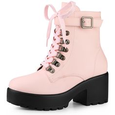 Shop Allegra K for zip chunky heel platform ankle combat boots you are looking for, get more women's chunky heel for yourelf. Order now! Free Returns! Pink Combat Boots, Ankle Combat Boots, Platform Heels Boots, Western Ankle Boots, Lace Up Combat Boots, Womens Chunky Heels, Closed Toe Shoes, Bow Sandals, Faux Leather Heels