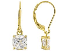 Bella Luce ® white diamond simulant 2.91ctw square cushion, Eterno™ 18k yellow gold over sterling silver earrings. Measure approximately 0.81"L x 0.19"W and have leverback backings. The diamond equivalent weight is 1.68ctw. Gold Cushion Cut Earrings For Formal Occasions, Gold Asscher Cut Earrings Fine Jewelry, Yellow Gold Square Cut Cubic Zirconia Jewelry, Cushion Cut Yellow Gold Earrings With Prong Setting, Yellow Gold Cushion Cut Earrings With Prong Setting, Moms Birthday, Jtv Jewelry, Diamond Simulant, Mom Birthday