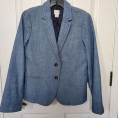 Nice Cotton Blazer; Like New Without Tags; Fully Lined; Smoke-Free Home Classic Denim Blue Spring Blazer, Classic Denim Blue Blazer For Spring, Classic Medium Wash Blazer For Spring, Classic Light Wash Outerwear For Work, Spring Denim Blue Cotton Blazer, Denim Blue Cotton Blazer For Spring, Medium Wash Cotton Workwear Blazer, Spring Medium Wash Cotton Blazer, Medium Wash Cotton Blazer For Work