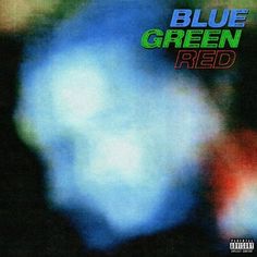 blue green red album cover with blurry image