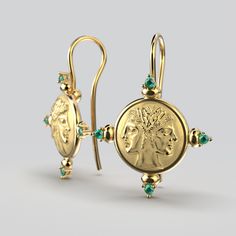 Transport yourself to the captivating era of ancient Rome with our stunning 18k or 14k Janus Coin Gold Earrings, meticulously handcrafted in Italy by Oltremare Gioielli. These exquisite earrings pay homage to the grandeur of Roman aesthetics, featuring a flawless blend of historical charm and contemporary elegance. Gold 18k or 14k Earring width 22 mm Earring height 29 mm Made in Italy Roman Style, Roman Fashion, Gold Ring Designs, Italian Jewelry, Emerald Earrings, Ancient Rome, Sashiko, Verona, Ring Designs