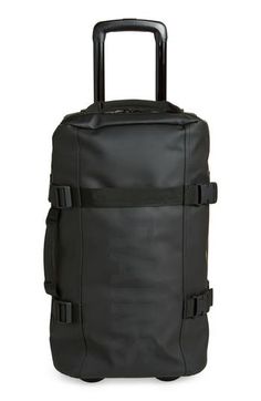 This durable piece of luggage for work or adventures is constructed from Rains’s signature waterproof fabric to keep your travel essentials dry.Closure: Two-way, zip-around closure.Exterior features: A telescopic handle, side-mounted adjustable straps, front zip pocket, top-carry and side-carry handles.Interior features: Two main compartments and compression straps keep your items neatly organized. Waterproof Textile with polyurethane coating Imported Sporty Luggage With Zipper Closure For Trips, Waterproof Nylon Luggage For Hiking, Waterproof Nylon Hiking Luggage, Waterproof Functional Travel Bag For Overnight Trips, Practical Nylon Luggage For Hiking, Black Travel Bag With Ykk Zipper, Black Waterproof Functional Luggage, Functional Travel Bag With Ykk Zipper, Waterproof Functional Luggage For Outdoor Activities