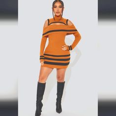 A Black And Burnt Orange Sweater Mini Dress, Run Large Fits Like An 2x Instead Of An 1x. Brand New Never Worn Orange Casual Winter Dress, Casual Orange Winter Dress, Casual Long Sleeve Orange Mini Dress, Trendy Orange Dress For Fall, Trendy Orange Fall Dress, Casual Orange Mini Dress For Night Out, Casual Orange Mini Dress For Date Night, Burnt Orange Sweater, Sweater Mini Dress