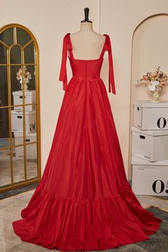 Красное галстук-галстук A-Line Satin Long Promp Red A-line Gown For Party, Red Satin Bridesmaid Gown, Red A-line Dress For Banquet, Red A-line Dress For Prom Season, Red Satin Dress For Banquet, Solid A-line Maxi Dress For Evening, Red A-line Evening Dress For Prom Season, Red A-line Evening Dress, A-line Banquet Dress