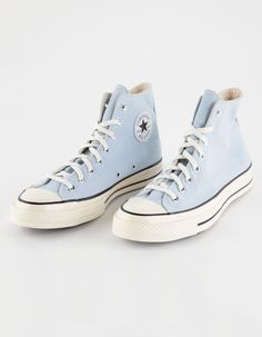 CONVERSE Chuck 70 High Top Shoes - SKY BLUE | Tillys Light Blue Converse High Tops, Preppy Blue Shoes, Cute Shoes Sneakers Converse, Cute Shoes Girls, Trendy Back To School Shoes, Converse Not Platform, Cute Shoes Converse, Cute Aesthetic Shoes, Cute Outfits With Converse