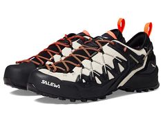 SALEWA Wildfire Edge GTX - Women's Shoes : Oatmeal/Black : With enhanced performance and a customized lacing system, the SALEWA Wildfire Edge GTX Climbing Shoes are perfect for your everyday hikes. Suede leather and microfiber upper. EVA with Ortholite footbed and midsole. Pull tab on the back for easy on and off. Waterproof and breathable membrane. Salewa's trademark 3F System connects the instep area of the boot with the sole and the heel. Round toe design. Pomoca Speed MTN Pro rubber outsole. Functional Lace-up Hiking Boots For Climbing, Breathable Leather Lace-up Trail Running Shoes, Black Lace-up Climbing Sneakers, Ergonomic Lace-up Walking Shoes With Vibram Sole, White Lace-up Leather Hiking Boots, Low-top Leather Sneakers For Climbing, Lace-up Trail Running Shoes With Ortholite Insole, Trail Running Shoes With Ortholite Insole For Hiking, Dynamic Walking Shoes With Ortholite Insole For Outdoor