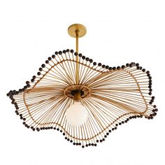 a chandelier with beads hanging from it's center point on a white background