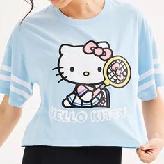 Nwt Hello Kitty Juniors’ Sporty Tee Short Sleeves / Crewneck Material: Cotton-Polyester Color: Blue Size: Medium Blue T-shirt With Character Print For Spring, Sporty Cotton Tops With Cartoon Print, Sporty Summer Tops With Cartoon Print, Playful Blue Top With Letter Print, Light Blue Cartoon Print Top For Spring, Light Blue Spring Top With Cartoon Print, Spring Light Blue Top With Cartoon Print, Spring Light Blue Cartoon Print Top, Hello Kitty Graphic Crew Neck Top