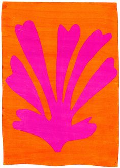 an orange and pink painting with purple shapes