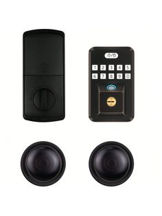 an electronic door lock and two speakers