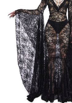 Widow Lace Mega Flare Sleeve Maxi Dress - Black – Dolls Kill Flare Sleeves, In The Shadows, Swaggy Outfits, Lace Lingerie, Goth Outfits, Fantasy Fashion, Edgy Outfits, Maxi Dress With Sleeves, Goth Fashion