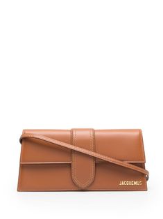 Light brown calf leather Le Bambino shoulder bag from JACQUEMUS featuring logo plaque, foldover top with magnetic fastening and single shoulder strap. Jacquemus Bag, Bags Style, Best Online Stores, Brown Shoulder Bag, Bag Light, Small Accessories, Shoulder Bag Women, Smooth Leather, Continental Wallet