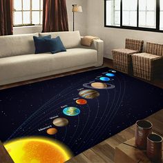 the solar system rug is shown in this living room