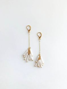 Earrings for your bridal party to wear on your big day and keep on wearing. Freshwater pearls are paired with white bugle beads for a super lightweight earring. Fringe Bead Earrings, White Fringe, Bugle Beads, Light Weight Earrings, Bead Earrings, Gold Filled Chain, Keep On, Beaded Earrings, Bridal Party