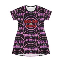 Daria Sick Sad World T-Shirt Dress - All Over Print Cut and Sew All-Over-Print T-Shirt Dress: tagless, custom cut and sewn to match every style. .: Medium fabric (6.0 oz/yd² (170 g/m²) .: Tagless .: Runs true to size .: 100% Polyester with white thread color *Gift Note Messages Will Be Mailed Separately* Crew Neck Cotton Streetwear Dress, Crew Neck Cotton Dress For Streetwear, Cotton Crew Neck Streetwear Dress, Fitted Cotton T-shirt Dress With Graphic Print, Cotton Streetwear Dress With Graphic Print, Cotton Graphic Print Streetwear Dresses, Cotton Graphic Print Dress For Streetwear, Mens Leggings, Photo Mask