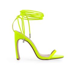 Vegan leather upper with man-made sole Self tieing ankle lace for a sexy look Covered curved heel Heel measures approx 4" Imported Lime Green Heels, Tie Up Heels, Green Heels, Strappy High Heels, Proposal Box, Bridesmaid Proposal Box, Green Tie, Carrie Bradshaw, Bridesmaid Proposal