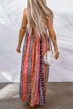 Multicolor Sling V-neck Backless Boho Maxi Dress Plunge Maxi Dress, Miami Outfits, Bohemian Maxi, Bohemian Maxi Dress, Boho Maxi, Boho Casual, Boho Maxi Dress, Bohemian Dress, Womens Maxi Dresses