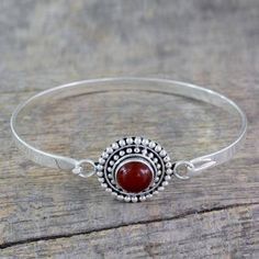 Handcrafted Carnelian and Sterling Silver Bangle Bracelet - Passionately | NOVICA Carnelian Bangle, Silver Bangle Bracelet, Sterling Silver Bangle Bracelets, Sterling Silver Bangle, Native Style, Jewelry Techniques, Silver Jewelry Handmade, Fancy Jewelry, Silver Bangle Bracelets