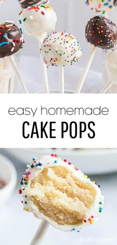 easy homemade cake pops with white frosting and sprinkles