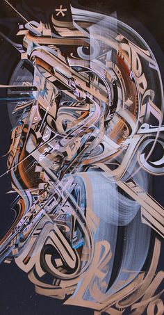 an abstract painting with many lines and shapes