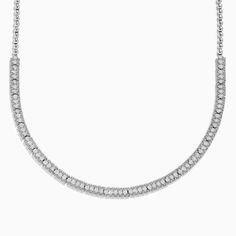 Effy 925 Sterling Silver Diamond Necklace Timeless Formal Necklace With Sterling Silver Clasp, Elegant Silver Diamond Necklace With Polished Finish, Engraved White Gold Diamond Necklace For Formal Occasions, Elegant Round Engraved Diamond Necklace, Silver Fine Jewelry Necklaces For Formal Occasions, Silver Fine Jewelry Necklace For Formal Occasions, Luxury Silver Necklaces For Formal Occasions, Luxury Silver Necklace For Formal Occasions, Classic White Gold Necklace With Sterling Silver Clasp