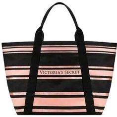 Victoria's Secret Tote Book Beach Gym Purse Shopping Bag Black Pink Sparkle Nwt Brand New With Tags! Fringe Tote Bag, Gold Tote Bag, Victoria Secret Tote Bags, Weekender Tote Bag, Victoria Secret Angels, Victoria Secrets, Woman Bags Handbags, Pink Tote, Victoria Secret Bags