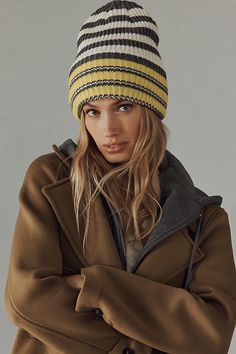 100% acrylic Hand wash Imported | Ribbed Stripe Beanie by Anthropologie, Women's, Acrylic Striped Beanies, Women's Beanie, Winter Hats For Women, Color Inspo, Crochet Beanie, Beanie Hats, Hats For Women, Style Me, Anthropologie