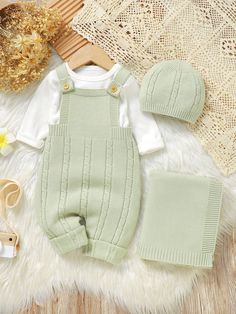 Premium Soft & Comfy Infant Jumpsuit, One-Piece Design To Nurture Baby Growth, Includes Adorable Hat, Baby Blanket, And Stroller Blanket 3-Piece Set, Provides Warm And Thoughtful Care For Babies Green     Plain Jumpsuit Medium Stretch  Baby Boys Clothing, size features are:Bust: ,Length: ,Sleeve Length: Crochet Baby Boy Clothes, Homemade Baby Clothes, Plain Jumpsuits, Baby Boy Sweater, Baby Growth, Baby Jumpsuit, Stroller Blanket, Knit Jumpsuit, Hat Baby