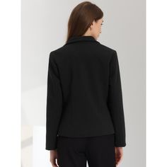 This elegant blazer is meticulously crafted from high-quality, wrinkle-resistant fabric, making it suitable for all-day wear. Available in timeless black, this versatile blazer effortlessly transitions from office meetings to evening events. The sleek, tailored silhouette with notched lapels and a single-breasted front exudes modern sophistication, while the cropped length adds a trendy touch. Whether paired with tailored trousers for a professional look or styled with jeans for a chic ensemble, Formal Notched Black Blazer, Tailored Solid Color Office Lady Blazer, Tailored Solid Blazer For Office, Tailored Solid Color Blazer For Office, Black Office Lady Blazer For Business Casual, Black Business Casual Blazer For Office, Black Office Lady Blazer For Career, Black Office Lady Blazer For Business, Black Office Lady Blazer For Formal Occasions