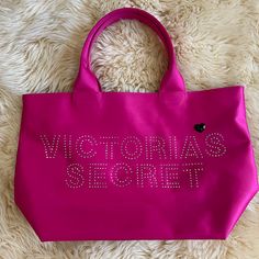 Victoria Secret Pink Tote Bag With Sparkling Logo Writing Design. New Without Tag. Pink Weekend Bag With Removable Pouch, Pink Weekend Shoulder Bag, Large Pink Shopping Bag, Large Pink Shoulder Bag For Shopping, Pink Medium Bag For Daily Use, Medium Pink Bag For Daily Use, Victoria's Secret Large Capacity Shoulder Bag For Shopping, Victoria's Secret Large Capacity Shopping Bag, Victoria's Secret Tote Bag For Travel